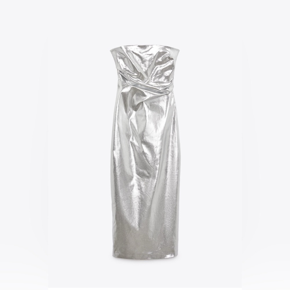Silver Strapless Metallic Dress